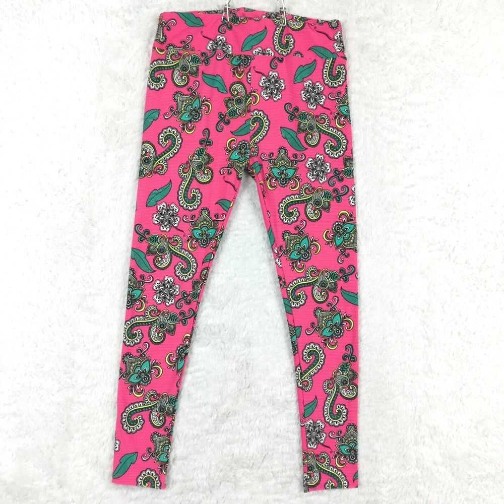 Lularoe Womens Pants Legging Curvy Pink Paisley Polkadot Pull On Soft Tall 29